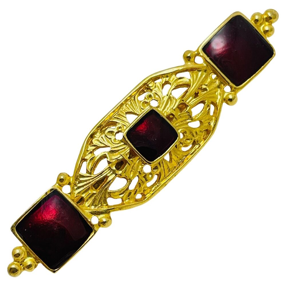 Vintage gold tone enamel designer brooch